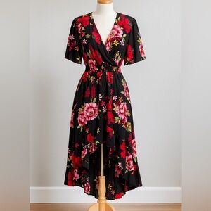 Party Dress with Vibrant Floral print, short front/long back Ruffled, size XL